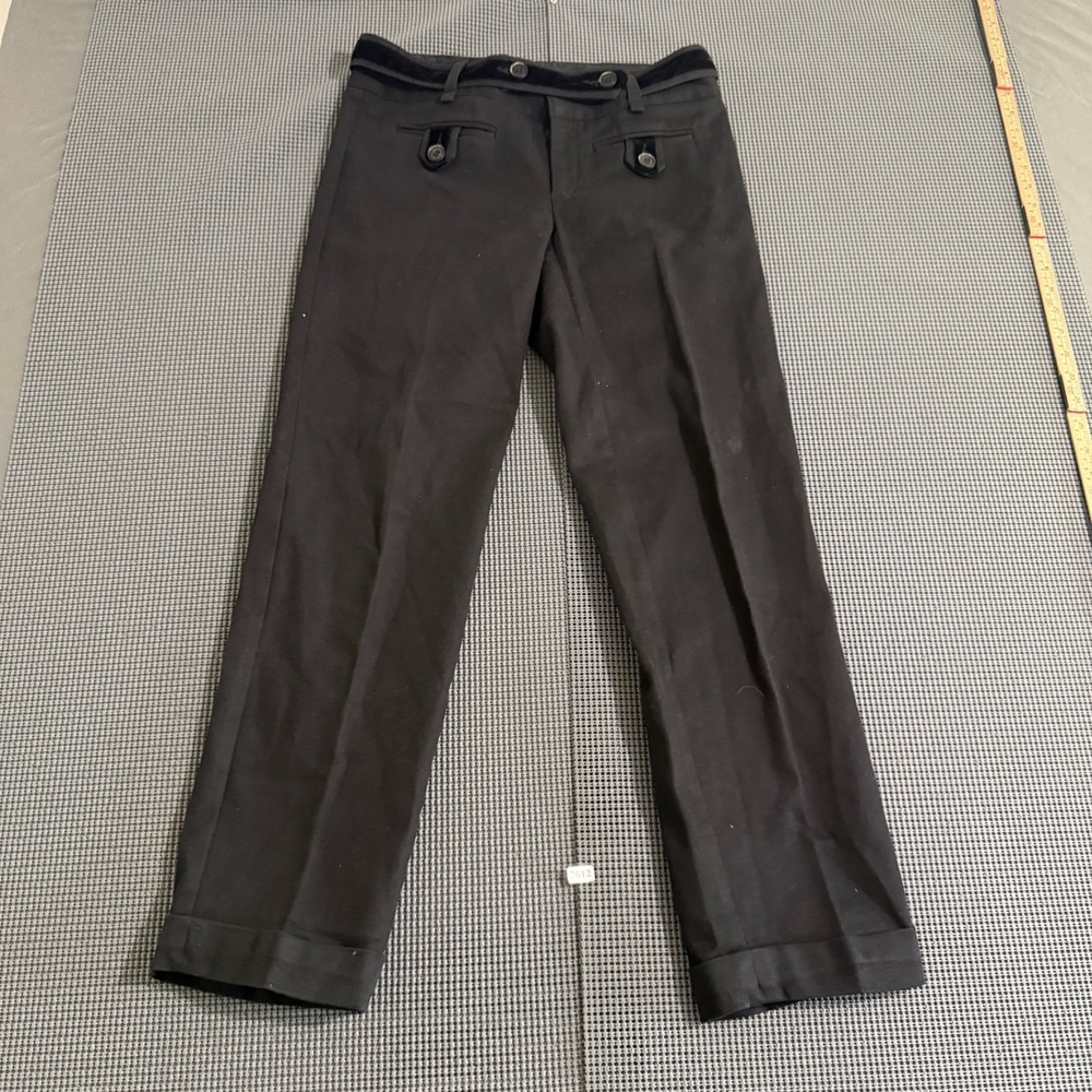 Nanette Lepore Womens Black Velvet Trim Cuffed Trousers Size 2